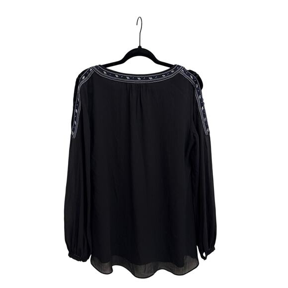 White House Black Market Embroidered Col Shoulder Boho Peasant Blouse Size 0 - Picture 2 of 5
